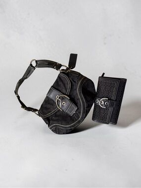 Coach Black Signature Hobo Bag and Card Holder Wallet